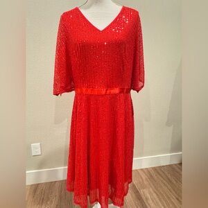 Radiant Red Sequin Midi Dress